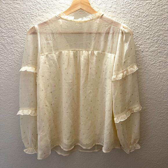 Blu Pepper Swiss Dot Ruffle Peasant Blouse Ivory Cream Cottagecore S Romantic - Picture 3 of 8
